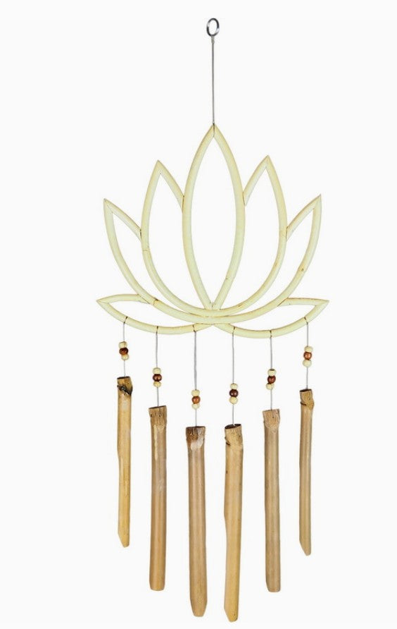Wind Chime 72cm ~ Lotus Flower with Bamboo ~ Wooden Garden Ornament ~ Feng Shui
